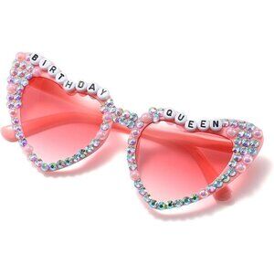 🆕Women Pink Heart Shaped Sunglasses Birthday Queen Glasses Heart Sunglasses
